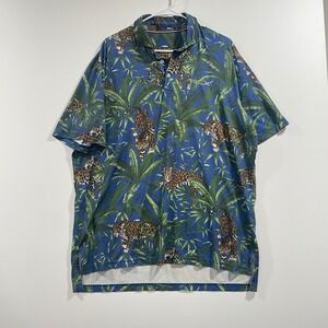 RLX Ralph Lauren Mens Blue Leopard Jungle Print Performance Golf Polo Shirt XL